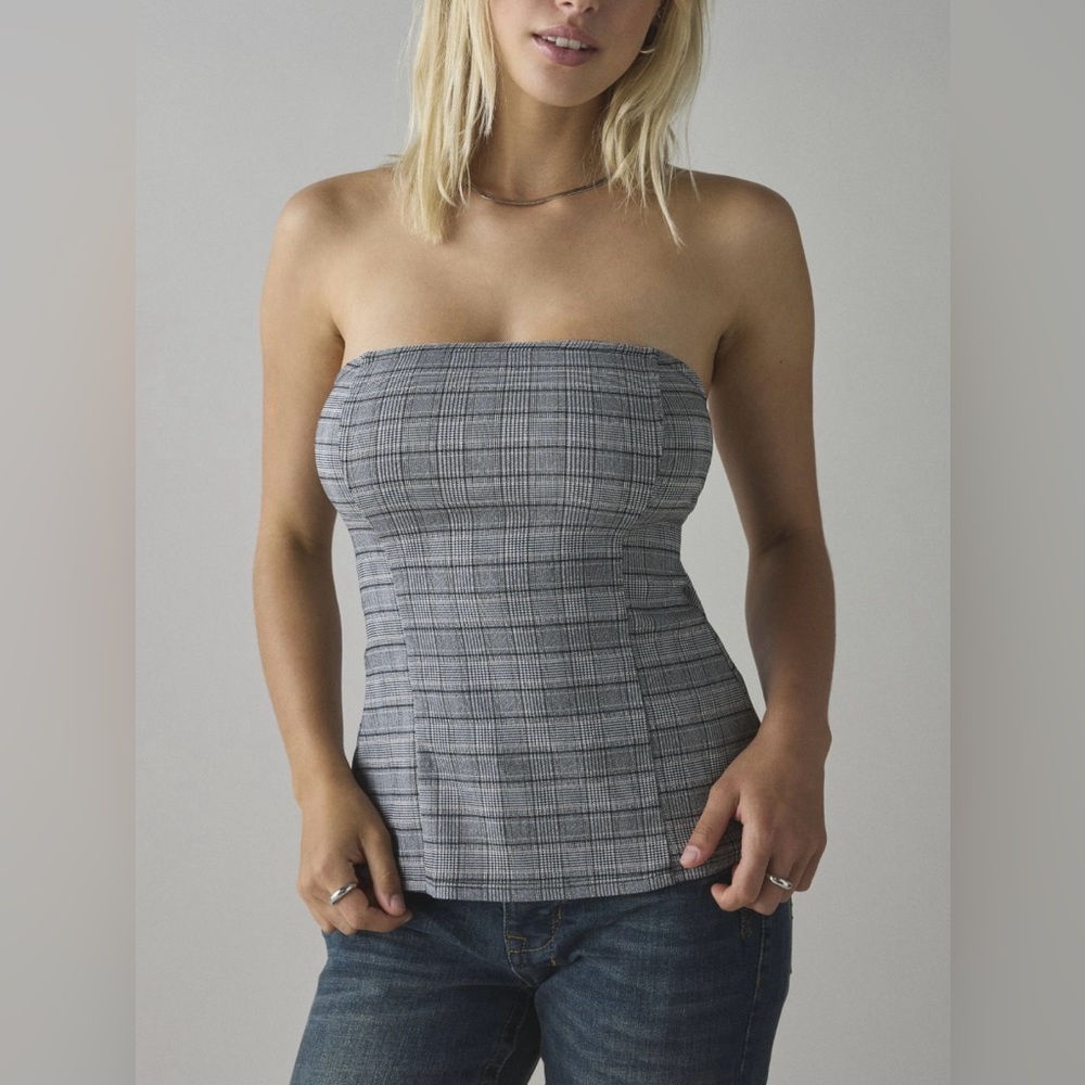 Urban Outfitters Gray Plaid Tube Top